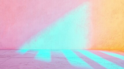 Poster - Pastel Blue and Pink Stucco Urban Surface with Soothing Light Beams in Minimalist Composition at Sunrise