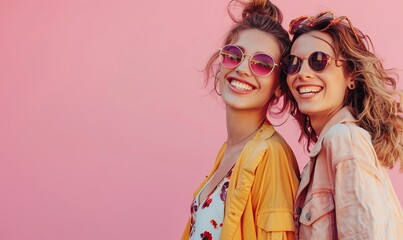 Wall Mural - Two beautiful model woman wearing fashion clothes with clean healthy skin