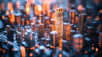 Poster - Futuristic urban planning center with AI-driven city modeling and augmented reality visualizations