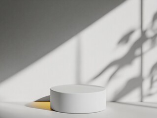 Aufkleber - Minimalist White Cylindrical Podium in Gentle Diffused Natural Light with Soft Shadows in Monochromatic Modern Setting