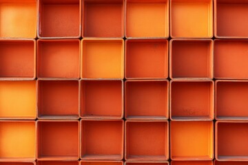 Poster - Aerial View of Bright Orange Notebooks Creating Symmetrical Geometric Pattern - Soft Natural Lighting Enhances Texture and Depth
