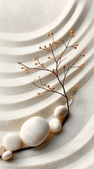 white stone sculpture tree top soft zen curve pebbles centerpiece symmetry simplified sand colored walls swirling harmony nest earthy japanese flower arrangements day