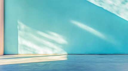 Poster - Urban Flat Surface with Pastel Blue Stucco and Gentle Light Beams, Early Morning Calm, Minimalist Composition