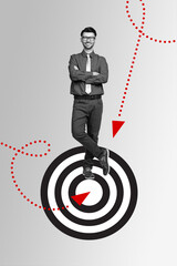 Aufkleber - Vertical composite illustration image creative photo collage of confident successful man stand on target isolated on gray color background