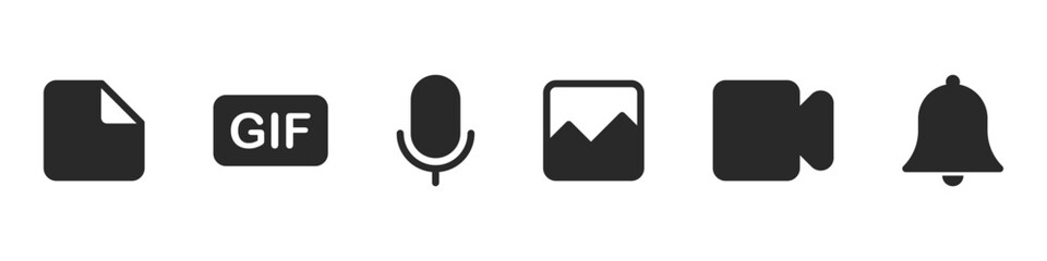 Wall Mural - document, gif, microphone, image, camera and bell illustrations for user interface. vector icons in 