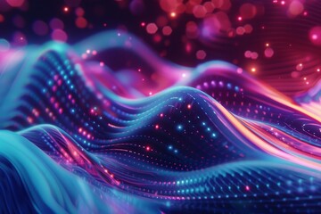Fototapete - Abstract wave with neon hues and electric tones illuminating its shape, Incorporate neon hues and electric tones to capture the futuristic essence of tech waves