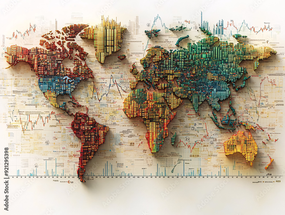 Vibrant 3D World Map with Dynamic Data Visualization and Colorful ...