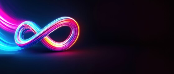 Poster - Colorful Neon Infinity Symbol on Dark Background