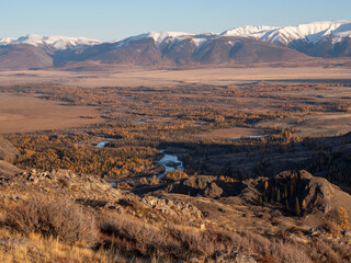 Wall Mural - Amazing autumn rocky landscape with views of the mountains