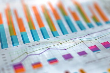 Wall Mural - Detailed view of business graphs and charts showing trend analysis for website traffic, Incorporate trend analysis for website traffic fluctuations