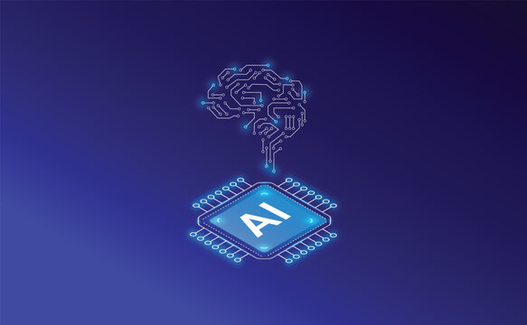 Isometric AI Banner Design: Artificial Intelligence and Modern Graphics, Brain technology vector design.
