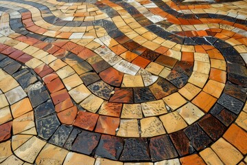 Poster - a tiled walkway featuring a wavy pattern stretching into the distance, incorporating abstract or sur