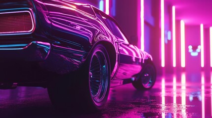 Wall Mural - A Retro Neon Car Set in a Unique and Futuristic Urban Environment with Vibrant Colors