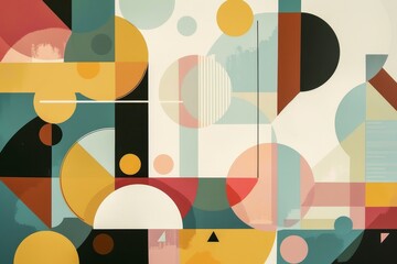 Poster - Colorful abstract painting featuring various geometric shapes and a diverse palette of vibrant colors, Incorporating geometric shapes and patterns