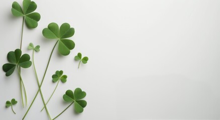 Canvas Print - Fresh Green Clover Leaves Arranged on Light Background