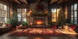 © Olha - Cozy family living room with a fireplace and holiday decorations