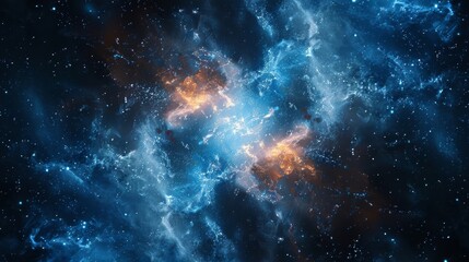 Wall Mural - Celestial Starburst: A starburst composed of celestial elements, using a gradient of whites and blues to create a cosmic explosion of light.