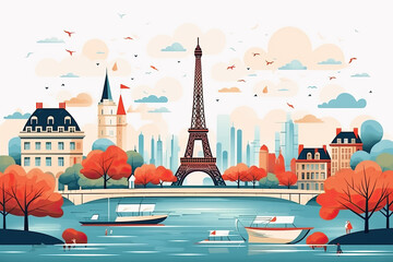 Paris in flat art style