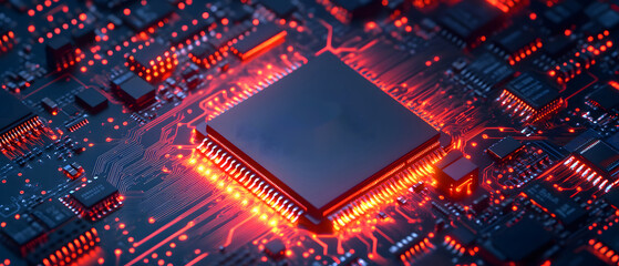 Fototapete - A close-up view with the acronym CPU displayed on a microchip, representing the concept of Central Processing Unit design
