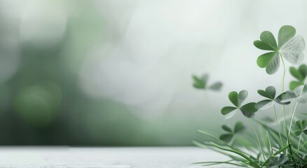 Canvas Print - Green Clover Leaves on Light Background With Natural Texture