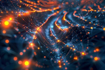 Poster - a network of orange lights creating a vibrant and dynamic pattern, interconnected network of glowing