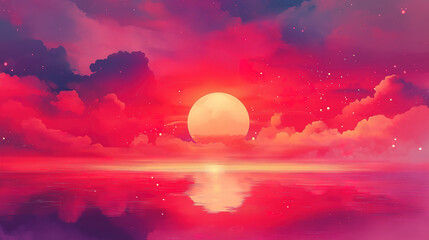 A stunning red anime-inspired background exuding a dreamy ambiance with soft lighting and vibrant colors, ideal for a colorful cartoon vector illustration