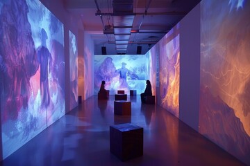 Poster - Room displaying a large projection on the wall, Interpreting the journey from ignorance to enlightenment in a multimedia installation