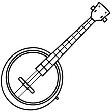 Banjo Vector Illustration Line Art Musical Instrument Outline Black and White Clipart Design