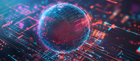 Fototapete - A high-tech banner design where the text Data Protection is rendered within a holographic sphere. representing the protective barrier of data security design