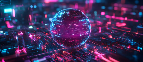 Fototapete - A high-tech banner design where the text Data Protection is rendered within a holographic sphere. representing the protective barrier of data security design