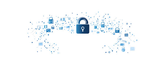 Fototapete - A high-tech banner design where the text data security with a digital padlock  design