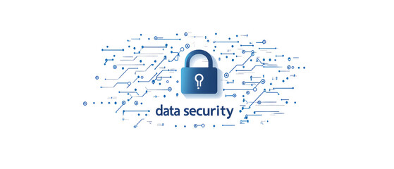 Fototapete - A high-tech banner design where the text data security with a digital padlock  design