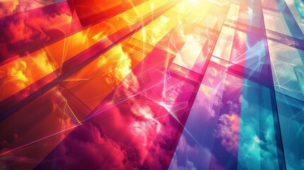 Wall Mural - Geometric Light Rays: Rays of light in geometric shapes, casting colorful patterns in the sky.