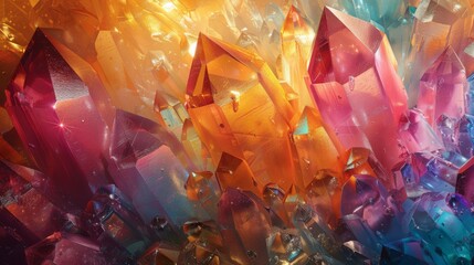 Wall Mural - Colorful Crystal Formations: Abstract formations of crystals in various colors, with a focus on light refraction and transparency.