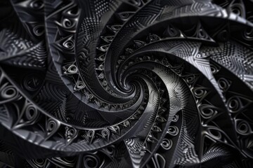 Poster - Intricate black spiral design against a black backdrop, Intricate geometric patterns swirling in the void of black