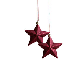 Christmas theme. Two dazzling red star ornaments hanging gracefully, perfect for adding festive charm to any holiday decoration. transparent background