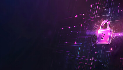 Fototapete - A high-tech banner design with text data encryption with a digital padlock, symbolizing the robust integration of encryption in cutting-edge data security. binary code design