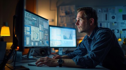 Poster - Data-Driven Design Engineer Crafting Detailed Plans with CAD Software, Graphs, and Charts