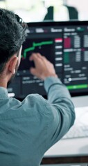 Aufkleber - Computer, finance and business people with statistics in office for stock market, fintech trading and cryptocurrency. Corporate, company and men with chart, graph and profit for financial growth