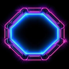 Wall Mural - Neon octagon frame glowing against a dark background at night