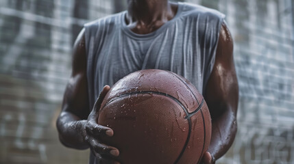 Wall Mural - Close-up of a man holding a basketball.