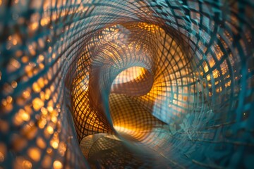 Poster - A spiral tunnel illuminated by light creating intricate patterns, Intricate patterns weaving a tapestry of light