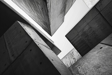 Poster - a black and white photo of a tall building with jagged lines and sharp angles, jagged lines and shar
