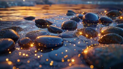 Wall Mural - Shimmering beach stones reflecting starlight