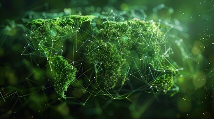 Wall Mural - Green Connections. World Map with Herbal Green Network Connections