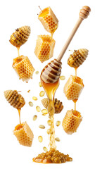 Wall Mural - honey dripping from honeycomb with honey dipper, png isolated transparent