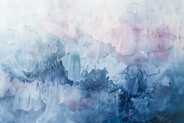 Sticker - Delicate layers of blue and pink colors blend in an abstract painting, Layers of delicate washes