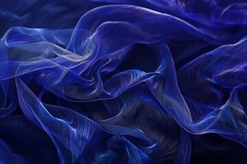 Wall Mural - Detailed view of midnight and cobalt fabric with elegant, wavy lines, Layers of midnight and cobalt merging effortlessly