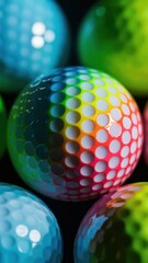 Poster - A close up of a bunch of colorful golf balls with dots on them, AI
