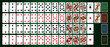 © Yevhen - Poker playing cards, a full deck - 52 (54) cards, front and back side. Colorful design, Editable stroke, line. Set of Ace King Queen Jack Joker Spades Hearts Diamonds and Clubs. Vector illustration.